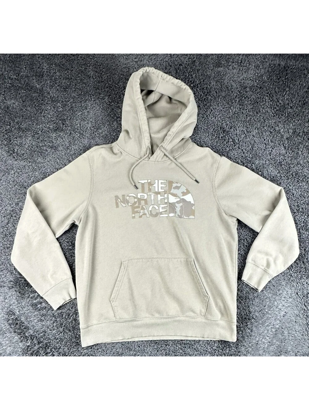 The North Face Half Dome Hoodie Men Tan Beige Camo Logo Pullover Sz Large